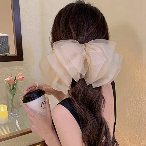 SHTGOI Damen Haarschleifen Clip Chiffon Tüll Schleifen Haarspangen Schleife Haarklammer Einfarbig Haarnadeln Vintage Elegante Französisch Barrettes Haarclip Haarstyling Zubehör Milchkaffee von SHTGOI