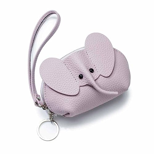 SHTGOI Damen Leder Münzgeldbörse Kleine Portemonnaie Little Elephant Kleingeldbeutel Mini Geldbeutel Portable Münze Geldbörse Niedliche Brieftasche mit Fächern und Reißverschluss für Frauen Lila von SHTGOI