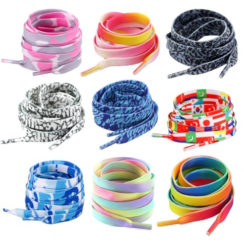 SHTGOI Schnürsenkel 4 Paar flache Schuhbänder bedruckte schnürung laces sneaker shoelaces shoelace schuhband für Sneaker turnschuhe Sportschuhe Basketballschuhe Freizeitschuhe Kinder Erwachsene von SHTGOI