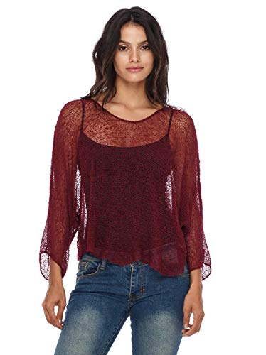 SHU-SHI - Damen Blusen-Oberteil im Poncho-Stil - transparent - leichtes Strickmaterial - EinheitsgröÃŸe - Kastanienrot von SHU-SHI