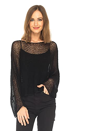SHU-SHI - Damen Blusen-Oberteil im Poncho-Stil - transparent - leichtes Strickmaterial - EinheitsgröÃŸe - Schwarz von SHU-SHI