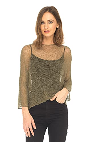 SHU-SHI - Damen Blusen-Oberteil im Poncho-Stil - transparent - leichtes Strickmaterial - Einheitsgröße - Khaki von SHU-SHI