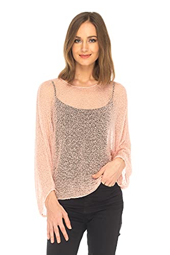 SHU-SHI - Damen Blusen-Oberteil im Poncho-Stil - transparent - leichtes Strickmaterial - Einheitsgröße - Pastellrosa von SHU-SHI