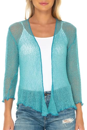 SHU-SHI - Damen Bolero-Cardigan zum Zubinden - transparent - leichtes Strickmaterial - EinheitsgröÃŸe - Hellblau von SHU-SHI