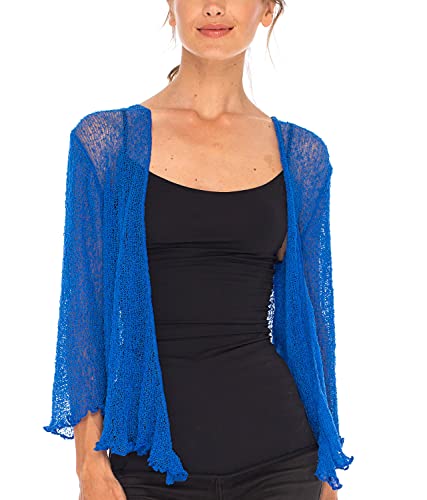SHU-SHI - Damen Bolero-Cardigan zum Zubinden - transparent - leichtes Strickmaterial - EinheitsgröÃŸe - Kobaltblau von SHU-SHI