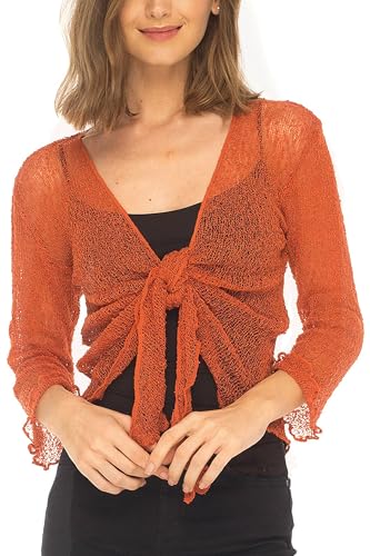 SHU-SHI - Damen Bolero-Cardigan zum Zubinden - transparent - leichtes Strickmaterial - EinheitsgröÃŸe - Orange von SHU-SHI