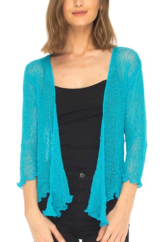 SHU-SHI - Damen Bolero-Cardigan zum Zubinden - transparent - leichtes Strickmaterial - EinheitsgröÃŸe - Türkis von SHU-SHI