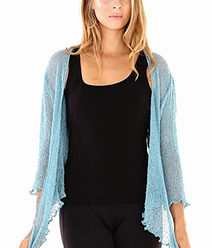 SHU-SHI - Damen Bolero-Cardigan zum Zubinden - transparent - leichtes Strickmaterial - Einheitsgröße - Hellblau von SHU-SHI