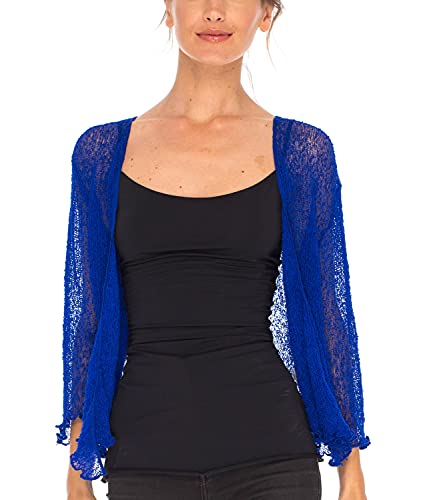 SHU-SHI - Damen Bolero-Cardigan zum Zubinden - transparent - leichtes Strickmaterial - Einheitsgröße - Tiefblau von SHU-SHI