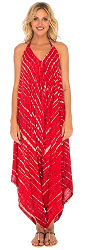 SHU-SHI - Damen Harem-Jumpsuit - legerer Einteiler mit weitem Bein - lockere Passform - Batikmotiv - Rot - L-XL von SHU-SHI