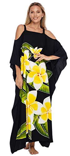 SHU-SHI Damen Kaftan Kleid Maxi Strand Cover Up Cold Shoulder Plus Size Caftan Floral Coverup - Schwarz - Einheitsgröße SHU-SHI Damen Kaftan Kleid Maxi Strand Cover Up Cold Shoulder Plus Size Caftan Floral Coverup - Schwarz - Einheitsgröße von SHU-SHI