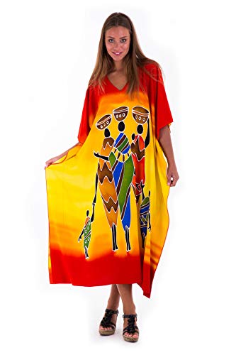 SHU-SHI - Damen Kaftankleid - Langer Kimono zum Tragen über der Badekleidung - Tribal-Design - Familienmotiv - Sonnenschein von SHU-SHI