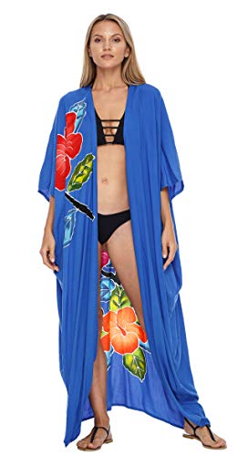 SHU-SHI - Damen Kimono im Cardigan-Look - vorne offen - zum Ãœberziehen am Strand - Blumenmotiv - EinheitsgröÃŸe - Royalblau von SHU-SHI