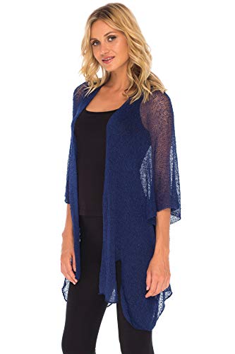 SHU-SHI - Damen Kimono im Cardigan-Look - vorne offen - zum Ãœberziehen am Strand - transparentes Strickmaterial - lang - Blau von SHU-SHI