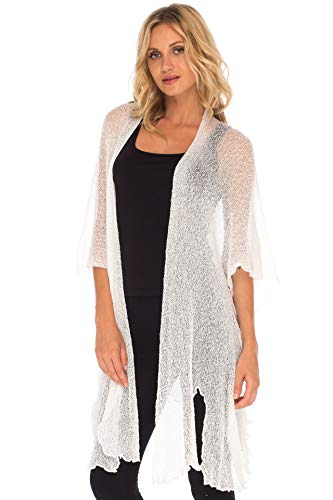 SHU-SHI - Damen Kimono im Cardigan-Look - vorne offen - zum Ãœberziehen am Strand - transparentes Strickmaterial - lang - WeiÃŸ von SHU-SHI