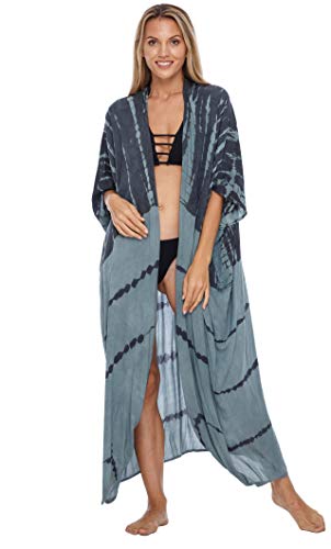 SHU-SHI - Damen Kimono im Cardigan-Stil - Batik-Design - leger - lockerer Schnitt - zum Überziehen am Strand - Oversize - Einheitsgröße - Dunkelgrau von SHU-SHI