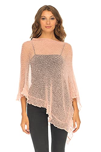 SHU-SHI - Damen Poncho-Top mit Rüschen - transparent - leichtes Strickmaterial - EinheitsgröÃŸe - Pastellrosa von SHU-SHI