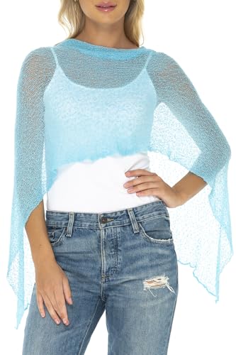 SHU-SHI - Damen Poncho-Top - transparent - leichtes Strickmaterial - EinheitsgröÃŸe - Türkis von SHU-SHI