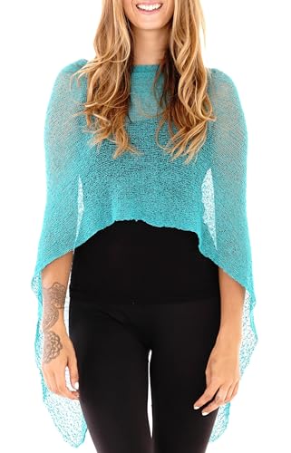 SHU-SHI - Damen Poncho-Top - transparent - leichtes Strickmaterial - Einheitsgröße - Blaugrün von SHU-SHI