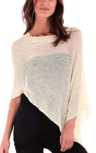 SHU-SHI - Damen Poncho-Top - transparent - leichtes Strickmaterial - Einheitsgröße - Cremiges Gelb von SHU-SHI