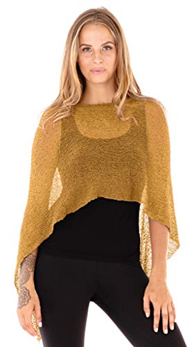 SHU-SHI - Damen Poncho-Top - transparent - leichtes Strickmaterial - Einheitsgröße - Goldfarben von SHU-SHI