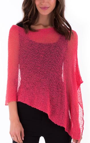 SHU-SHI - Damen Poncho-Top - transparent - leichtes Strickmaterial - Einheitsgröße - Koralle von SHU-SHI