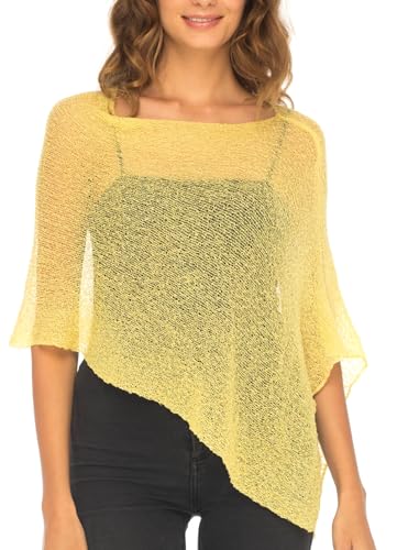 SHU-SHI - Damen Poncho-Top - transparent - leichtes Strickmaterial - EinheitsgröÃŸe - Sanftes Gelb von SHU-SHI