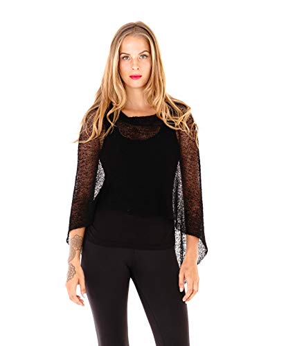 SHU-SHI - Damen Poncho-Top - transparent - leichtes Strickmaterial - Einheitsgröße - Schwarz von SHU-SHI