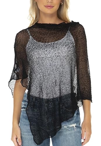 SHU-SHI - Damen Poncho-Top - transparent - leichtes Strickmaterial - EinheitsgröÃŸe - Schwarz von SHU-SHI