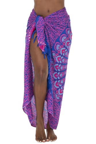 SHU-SHI - Damen Sarong für den Strand - zum Tragen über Badeanzügen & Bikinis - Mandala-Pfauenmuster - Einheitsgröße - Blau/Pink von SHU-SHI