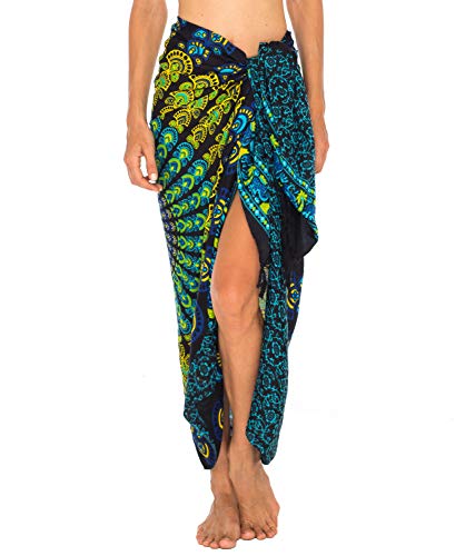 SHU-SHI - Damen Sarong für den Strand - zum Tragen über Badeanzügen & Bikinis - Mandala-Pfauenmuster - Einheitsgröße - Schwarz/Gelb von SHU-SHI