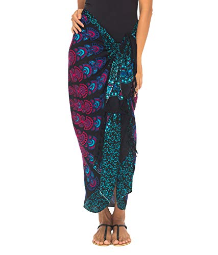 SHU-SHI - Damen Sarong für den Strand - zum Tragen über Badeanzügen & Bikinis - Mandala-Pfauenmuster - Einheitsgröße - Türkis von SHU-SHI