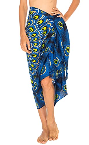 SHU-SHI - Damen Sarong für den Strand - zum Tragen über Badeanzügen & Bikinis - mit Verschluss - Mandala-Pfauenmuster - Blau/Limettengrün von SHU-SHI