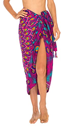 SHU-SHI - Damen Sarong für den Strand - zum Tragen über Badeanzügen & Bikinis - mit Verschluss - Mandala-Pfauenmuster - Pink/Orange von SHU-SHI