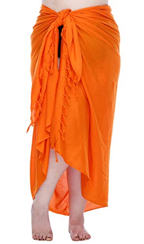 SHU-SHI - Damen Sarong mit Kokosnuss-Verschluss - Pareo zum Überziehen am Strand - einfarbig - Übergröße - Orange von SHU-SHI