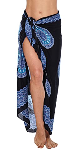 SHU-SHI - Damen Sarong mit Kokosnuss-Verschluss - zum Überziehen am Strand - Blumenmotiv - Schwarz/Türkis von SHU-SHI