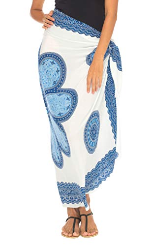 SHU-SHI - Damen Sarong mit Kokosnuss-Verschluss - zum Überziehen am Strand - Blumenmotiv - Weiß/Blau von SHU-SHI