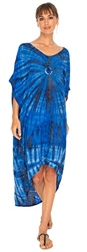 SHU-SHI - Damen Strandkleid zum Überziehen - lockere Tunika mit Batikmotiv - Oversize - Blau - M-L von SHU-SHI