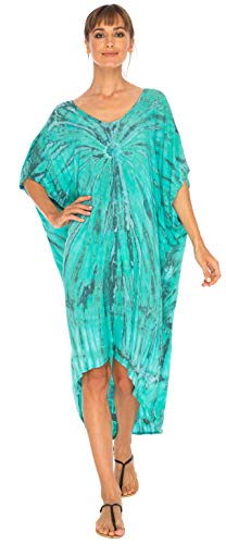 SHU-SHI - Damen Strandkleid zum Überziehen - lockere Tunika mit Batikmotiv - Oversize - Blaugrün - M-L von SHU-SHI