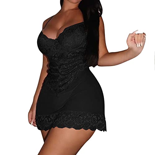 Brustausschnitt Dessous Damen Sexy Desire Hosenträger Spitze Pyjama Sexy Dessous Nachthemd Set Seide Slip Dessous für Frauen, Schwarz , 54 von SHUAISHUAI