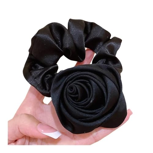 1 x modische Haargummis mit Rosenblüten für Damen und Mädchen, Party, Pferdeschwanz-Halter, Haar-Zubehör (1 x schwarz) von SHUIXIAYUE