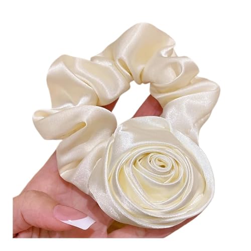 1 x modische Haargummis mit Rosenblüten für Damen und Mädchen, Party, Pferdeschwanz-Halter, Haar-Zubehör (1 x weiß) von SHUIXIAYUE