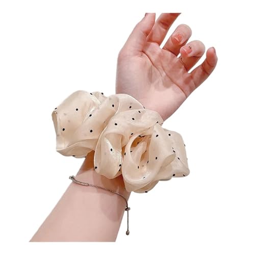 Modisches, übergroßes gepunktetes Haargummi für Damen, French Grace, Sommer, Chiffon, Pferdeschwanz-Halter, elastische Haarbänder, Kopfbedeckung (Khaki) von SHUIXIAYUE