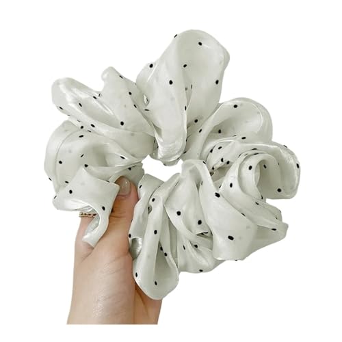 Modisches, übergroßes gepunktetes Haargummi für Damen, French Grace, Sommer, Chiffon, Pferdeschwanz-Halter, elastische Haarbänder, Kopfbedeckung (weiß) von SHUIXIAYUE