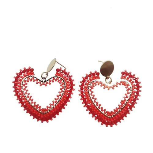 Perlenohrringe Wassertropfen Originalität Kristall Blumen Rot Handstricken Bohemia Legierung Mode Reisperlen Ohrringe, Einheitsgröße, Achat von SHUIXIAYUE
