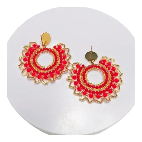 Perlenohrringe Wassertropfen Originalität Kristall Blumen Rot Handstricken Bohemia Legierung Mode Reisperlen Ohrringe, Einheitsgröße, Achat von SHUIXIAYUE