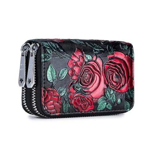 SHUIXIAYUE Blockierbarer Kartenhalter für Damen, geteiltes Leder, doppelter Reißverschluss, großes Fassungsvermögen, Blumendruck, Damengeldbörse, Stil 2, Einheitsgröße von SHUIXIAYUE