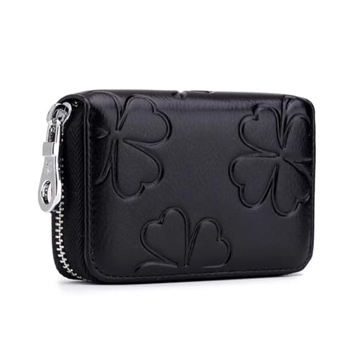 SHUIXIAYUE Blocking Damen Geldbörse Reißverschluss 16 Kreditkartenhalter PU Leder Prägung Design Kleine Kartenetui Tasche, Schwarz , Einheitsgröße von SHUIXIAYUE