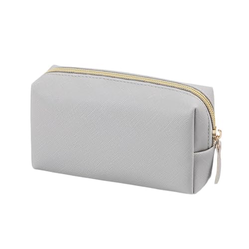 SHUIXIAYUE Damen-Kosmetiktasche, wasserdicht, PU-Leder, einfarbig, Make-up-Tasche, Reise-Aufbewahrungstasche, Organizer, Geldbörse, grau, L von SHUIXIAYUE