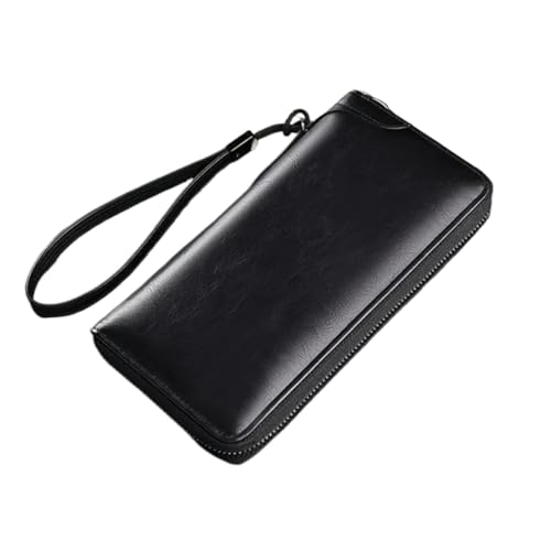 SHUIXIAYUE Herren-Geldbörse mit Reißverschluss, PU-Leder, einfarbig, schwarz, perfekt für Business und als Kartenhalter, Schwarz , Einheitsgröße von SHUIXIAYUE